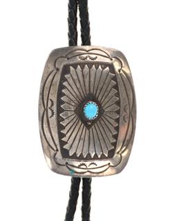 Two (2) Puebloan Silver and Turquoise Bolo Ties