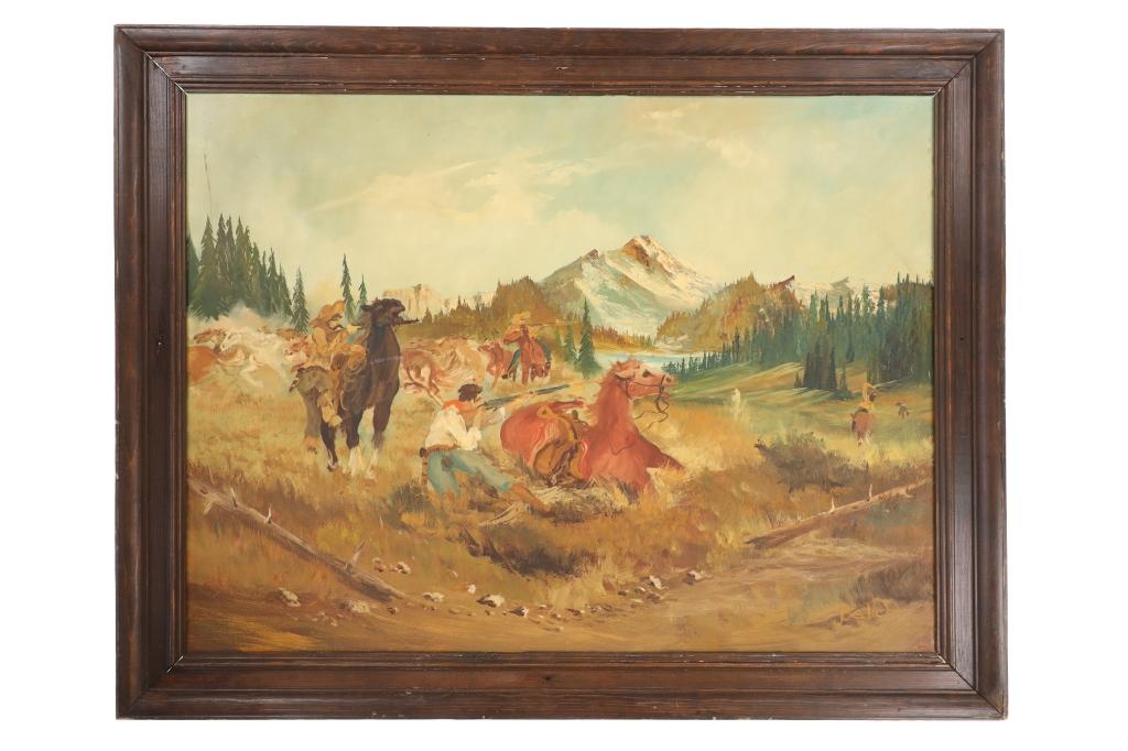 Beckett Oil on Board Manhunt Posse Painting 1930-