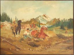 Beckett Oil on Board Manhunt Posse Painting 1930-