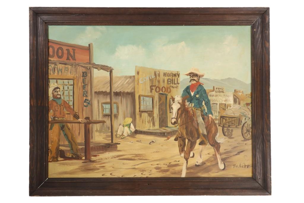 Beckett Oil/ Board Sheriff Patrol Painting 1930-40