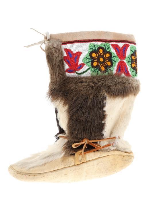 Mid 20th C Inuit First Nations Beaver Beaded Boots