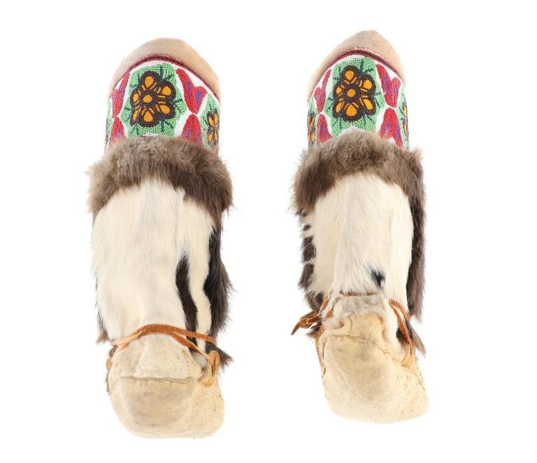 Mid 20th C Inuit First Nations Beaver Beaded Boots