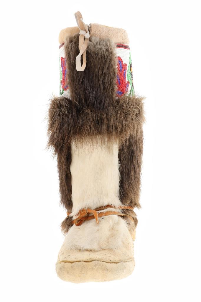 Mid 20th C Inuit First Nations Beaver Beaded Boots