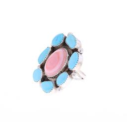 Navajo B Tsosie Silver Turquoise & Pink Conch Ring