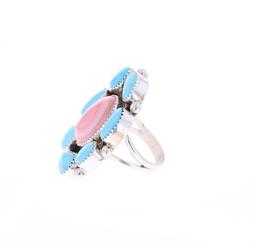 Navajo B Tsosie Silver Turquoise & Pink Conch Ring