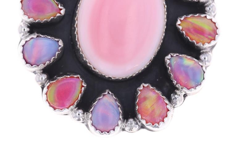 Navajo R. Sam Sterling Silver Pink Conch Opal Ring