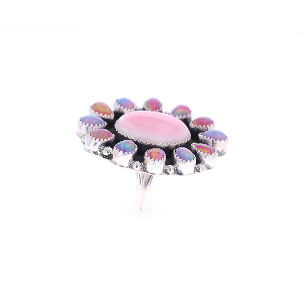 Navajo R. Sam Sterling Silver Pink Conch Opal Ring