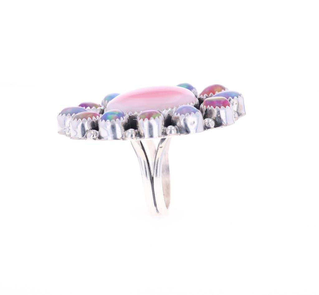 Navajo R. Sam Sterling Silver Pink Conch Opal Ring