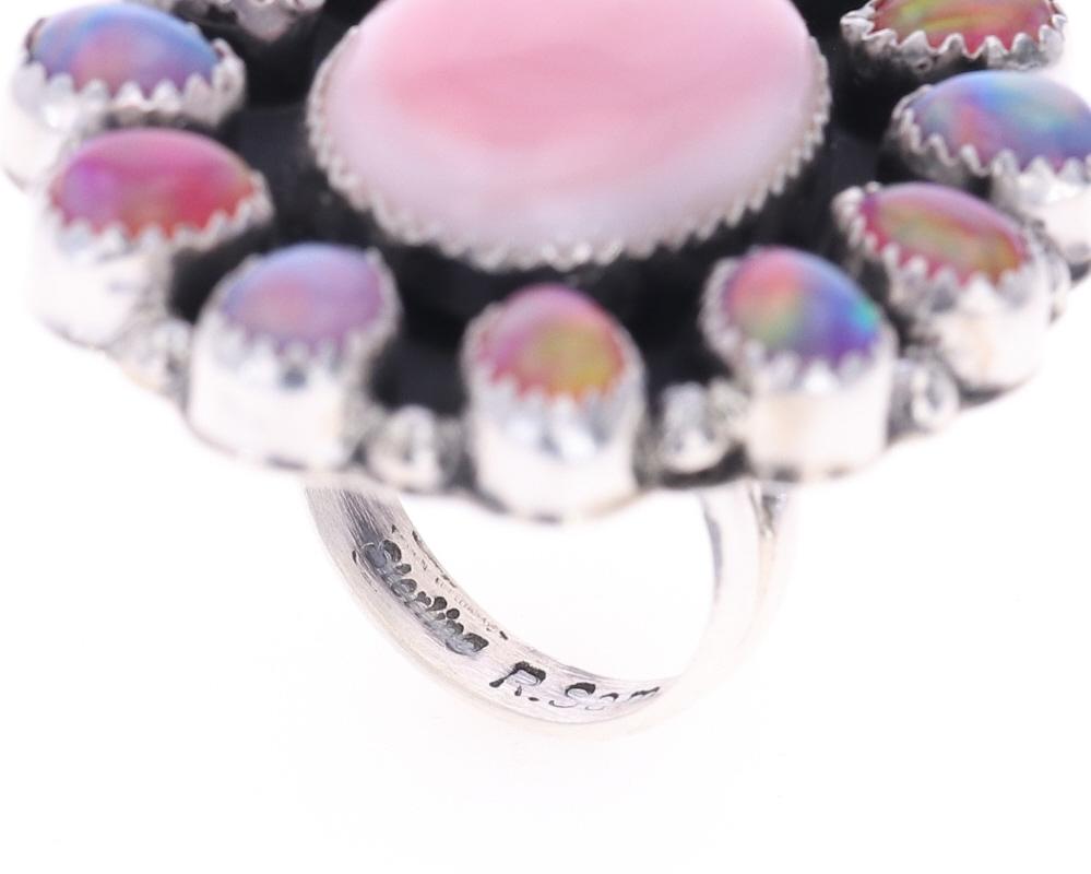 Navajo R. Sam Sterling Silver Pink Conch Opal Ring