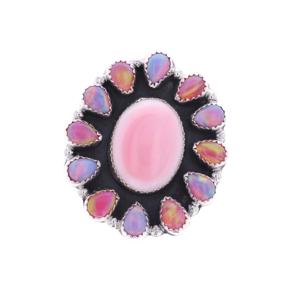 Navajo R. Sam Sterling Silver Pink Conch Opal Ring