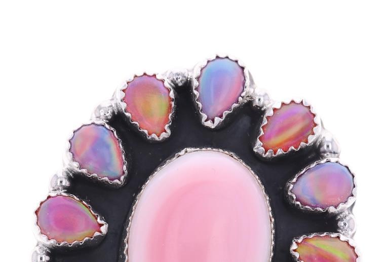 Navajo R. Sam Sterling Silver Pink Conch Opal Ring