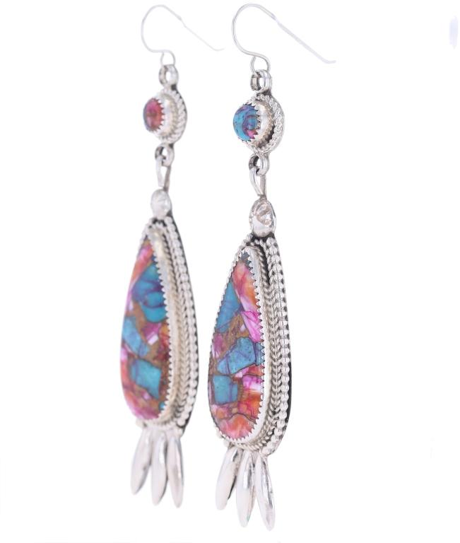 Navajo R. Sam Silver Mojave Turquoise Earrings