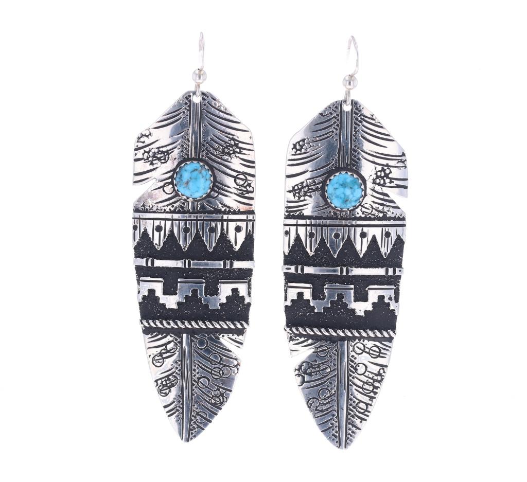 Navajo R Singer Sterling Silver Turquoise Earrings