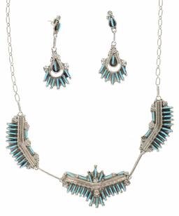 Navajo B. Wyaca Petite Point Turquoise Jewelry Set