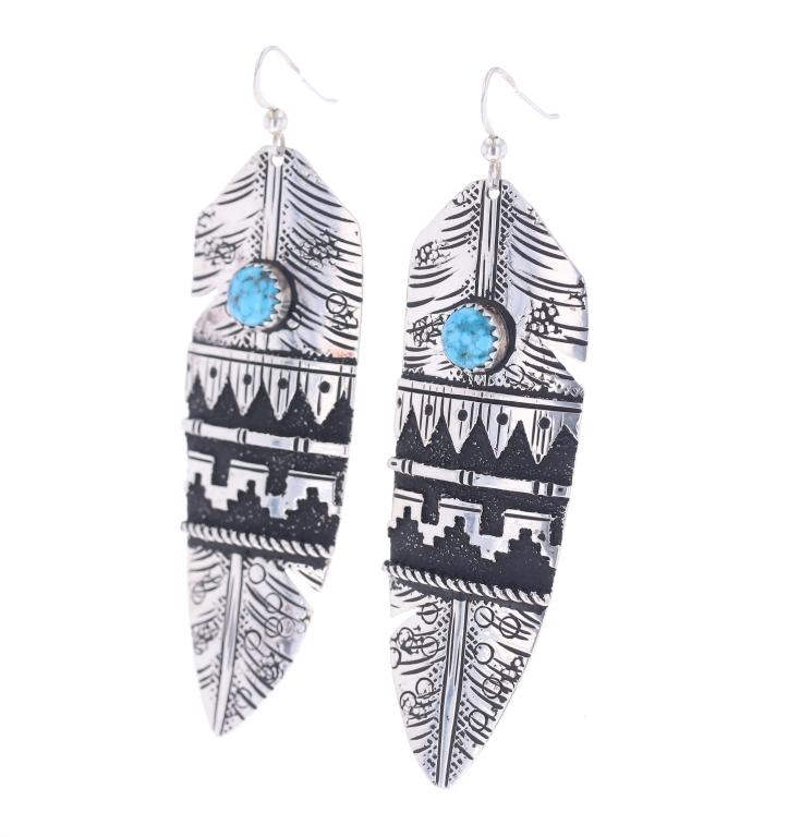 Navajo R Singer Sterling Silver Turquoise Earrings