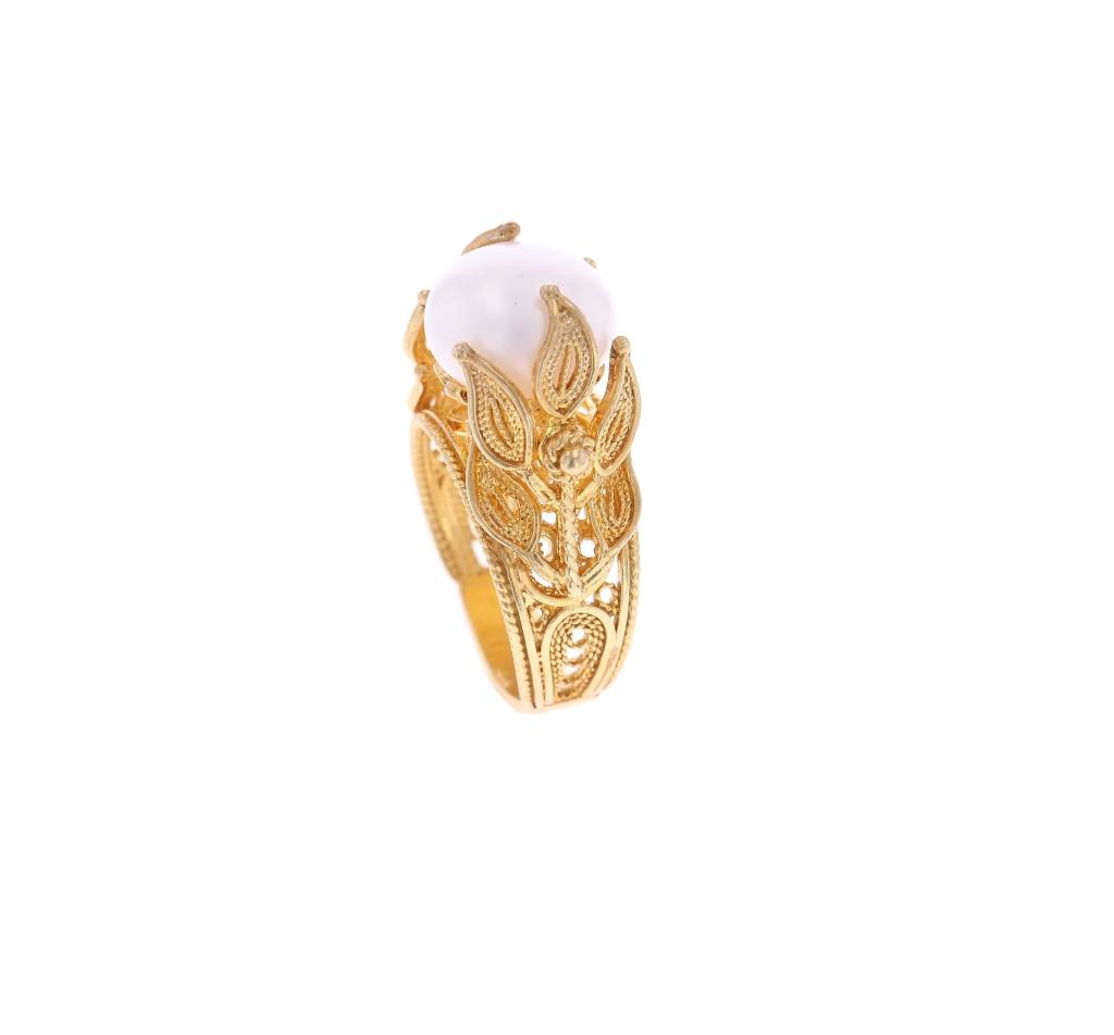 Natural White & Gold Pearl Sterling Silver Rings