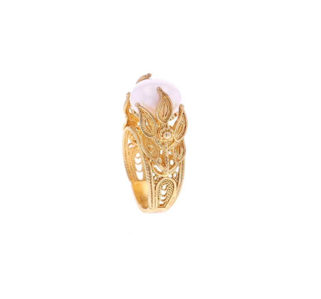 Natural White & Gold Pearl Sterling Silver Rings