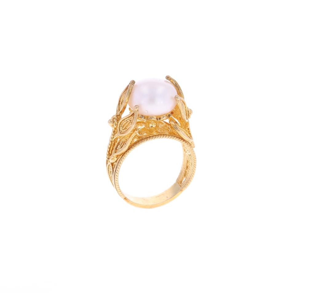 Natural White & Gold Pearl Sterling Silver Rings