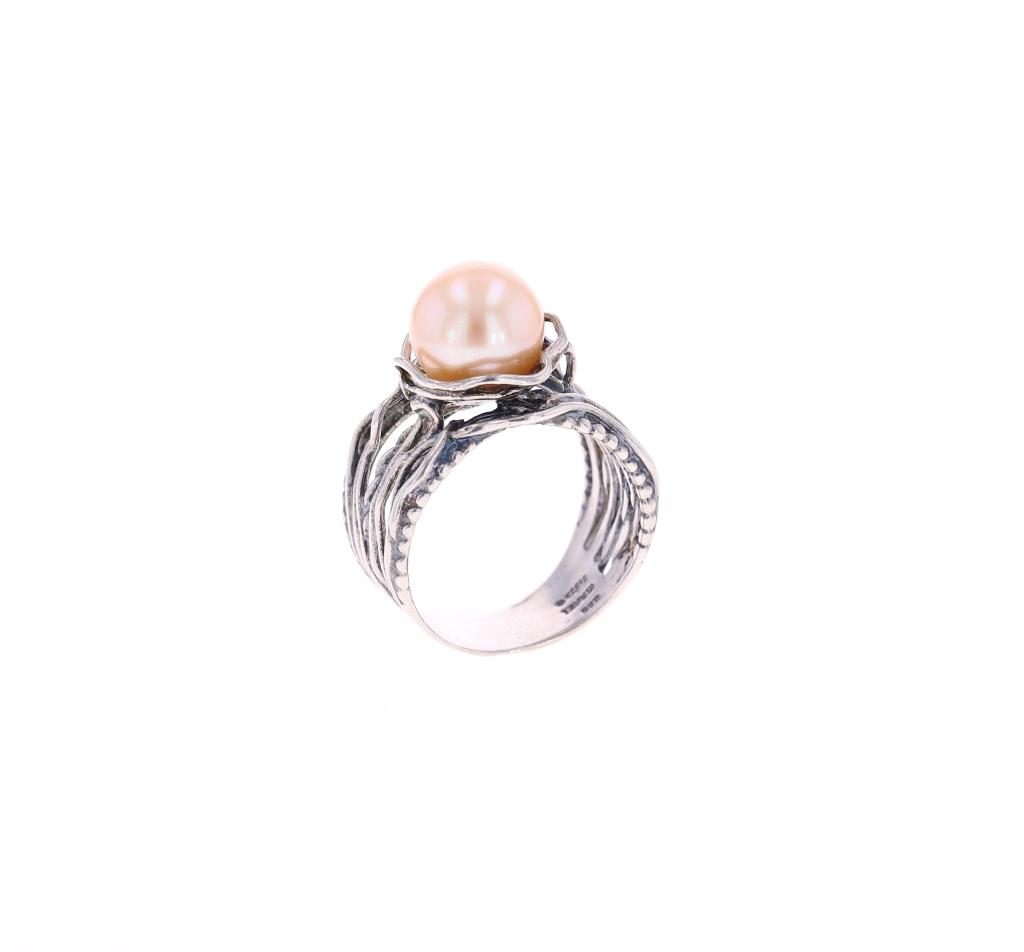 Natural White & Gold Pearl Sterling Silver Rings