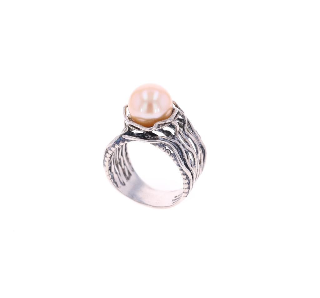 Natural White & Gold Pearl Sterling Silver Rings