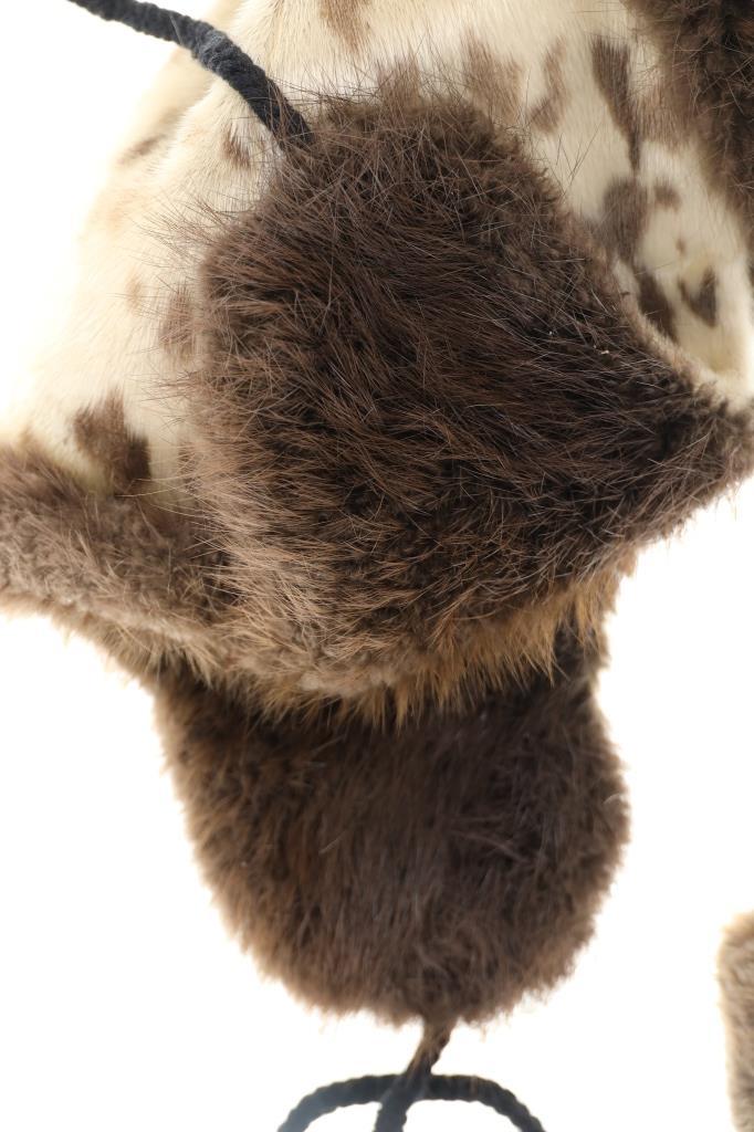 Mid 20th C Eskimo Seal Skin & Fur Linen Lined Cap