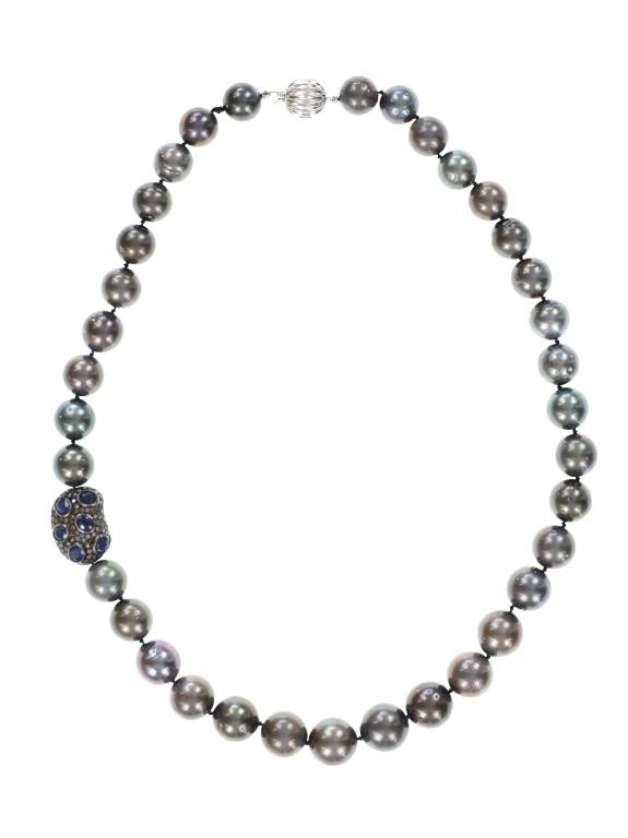 Tahitian Pearl Diamond Sapphire 14k Gold Necklace