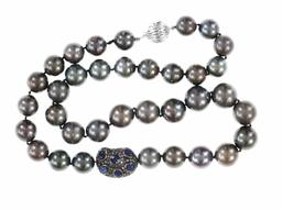 Tahitian Pearl Diamond Sapphire 14k Gold Necklace