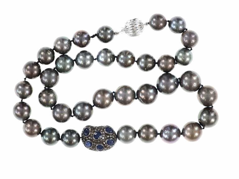 Tahitian Pearl Diamond Sapphire 14k Gold Necklace