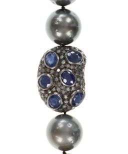 Tahitian Pearl Diamond Sapphire 14k Gold Necklace