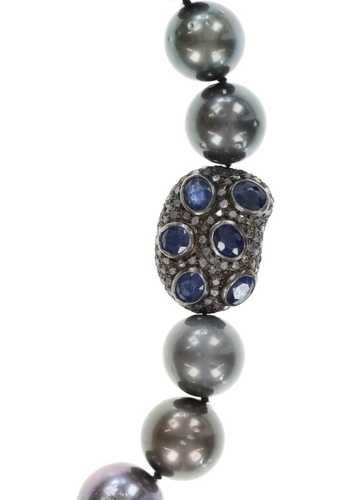 Tahitian Pearl Diamond Sapphire 14k Gold Necklace