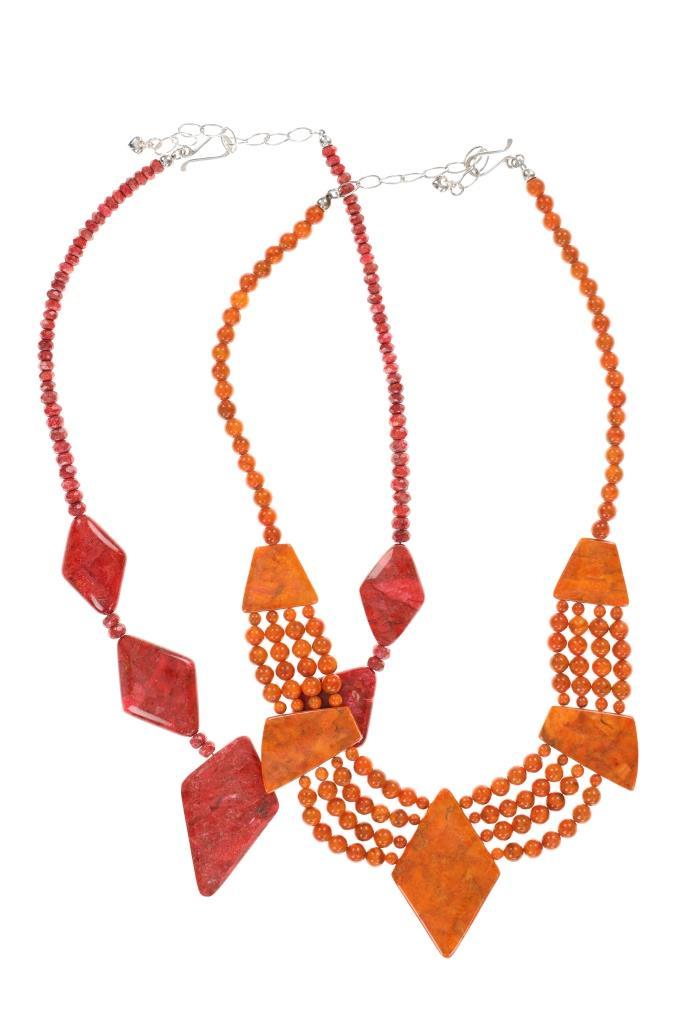 Orange & Red Jasper Polygonal Sphere Necklaces