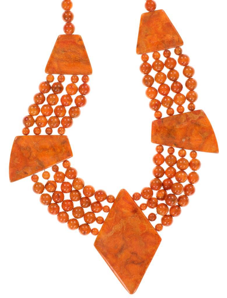 Orange & Red Jasper Polygonal Sphere Necklaces