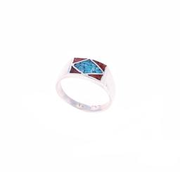 Zuni Sterling Silver Coral & Turquoise Inlay Rings