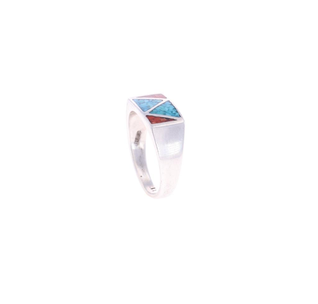 Zuni Sterling Silver Coral & Turquoise Inlay Rings