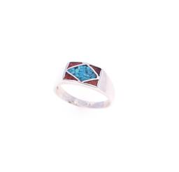 Zuni Sterling Silver Coral & Turquoise Inlay Rings