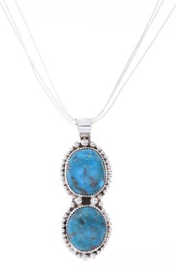 Navajo BB Tsosie Sterling Silver Blue Gem Necklace