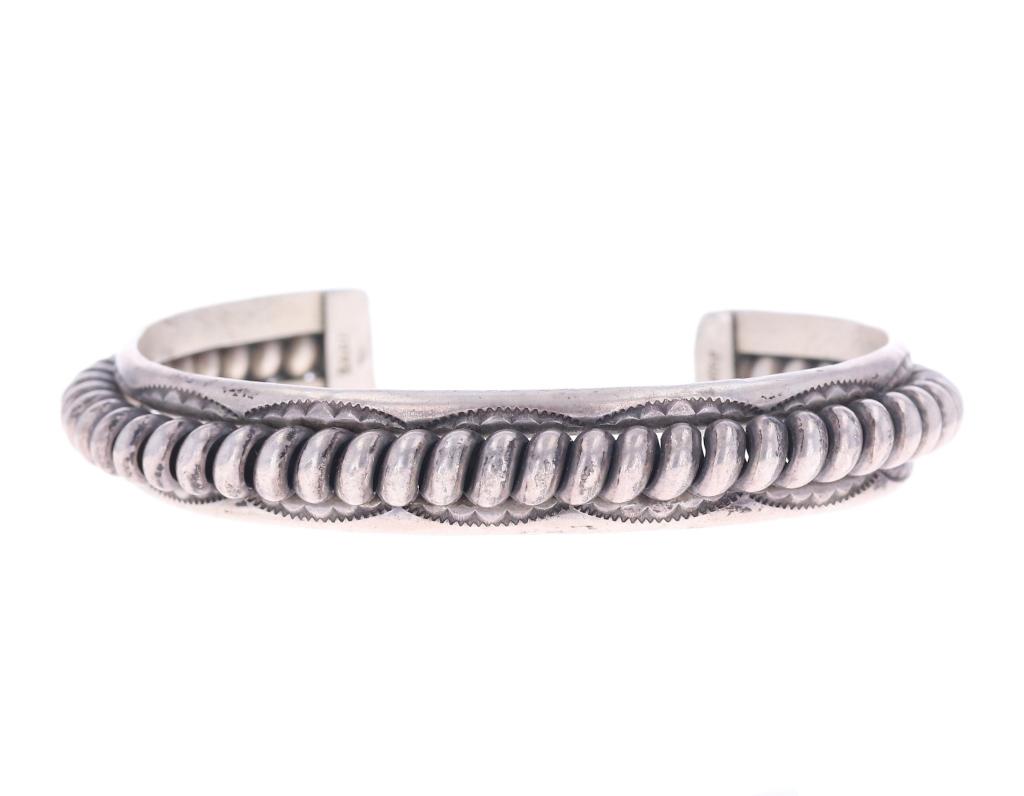 Navajo Leonard Tahe Sterling Silver Rope Bracelet