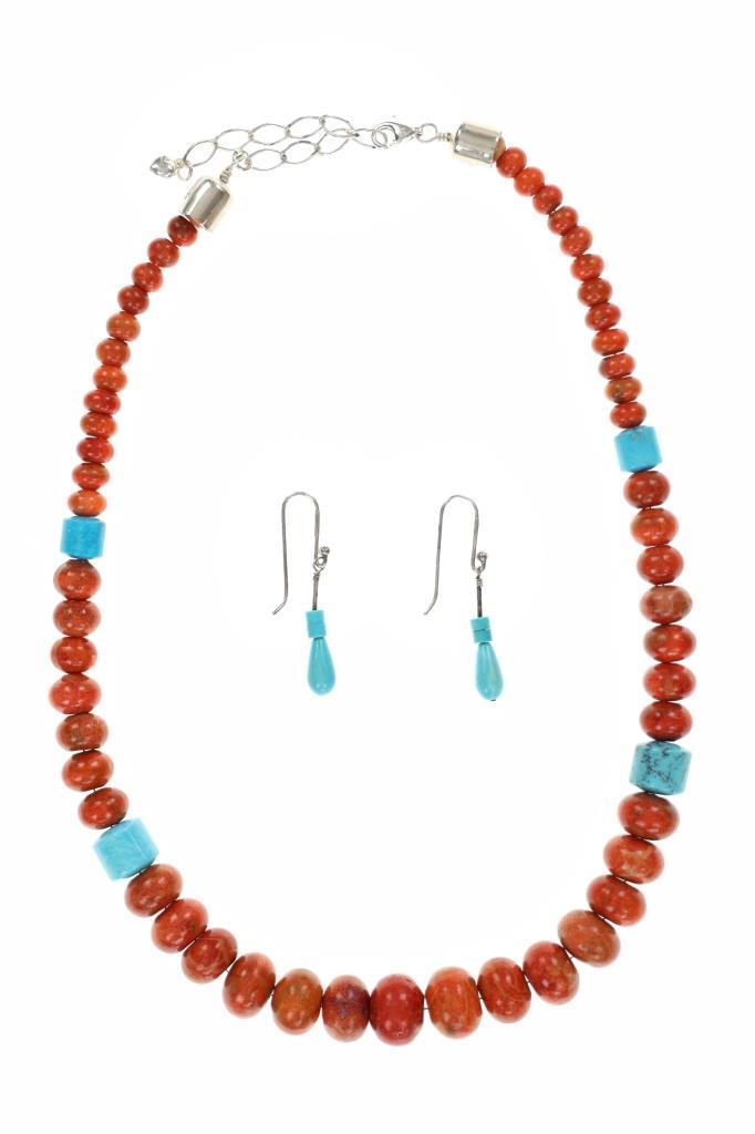 Red Jasper & Turquoise Graduated Necklace Earrings