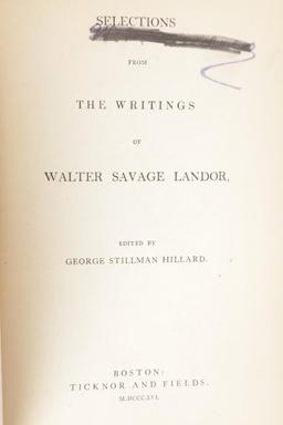 "Selections From W. S. Landor" 1st Ed., Hillard