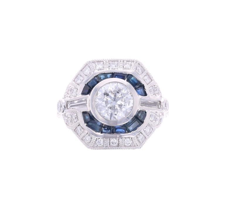 Sapphire & VS1 Diamond PT950 Platinum Ring