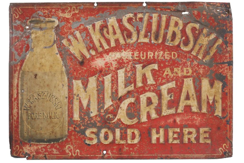 W. Kaszubski Pasteurized Milk & Cream sign 1920s