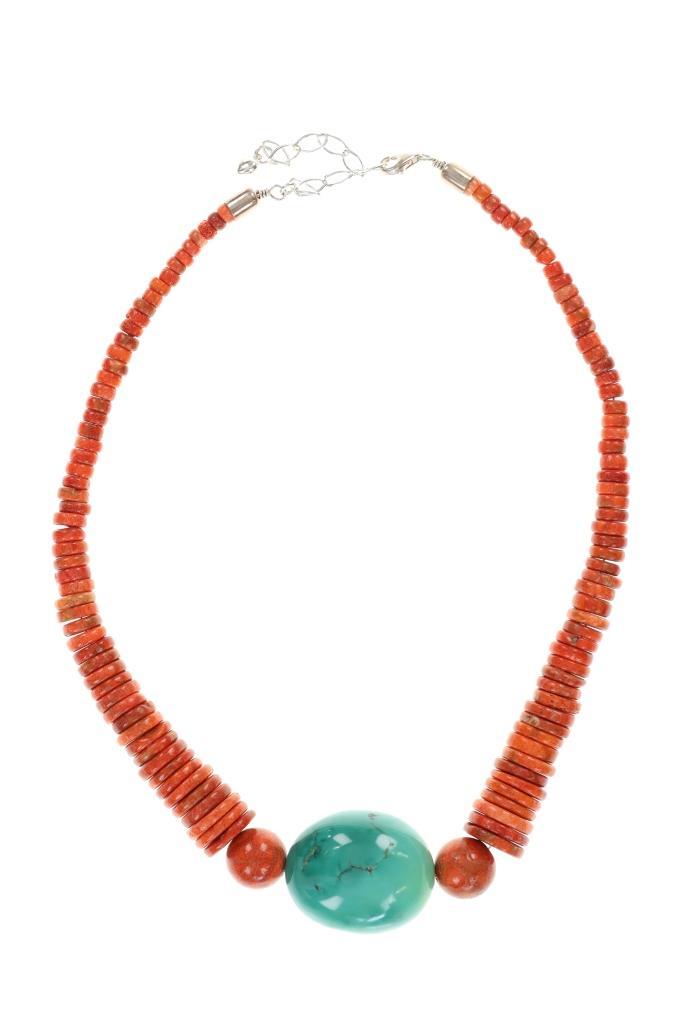 Red Jasper & Large Turquoise Graduated Necklace
