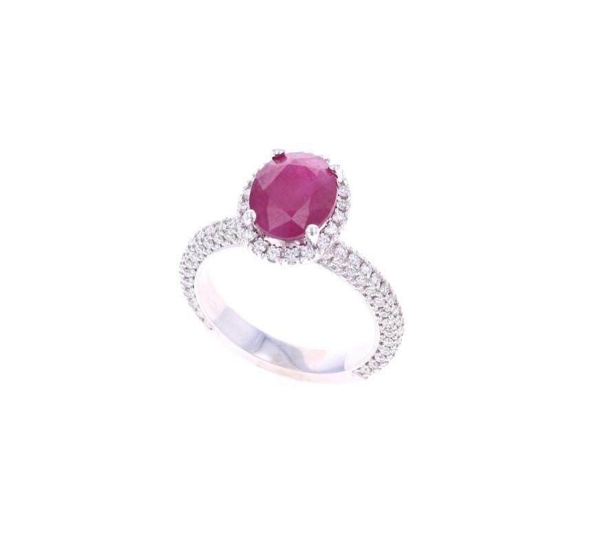 3.00ct Ruby & VS2 Diamond 14k White Gold Ring