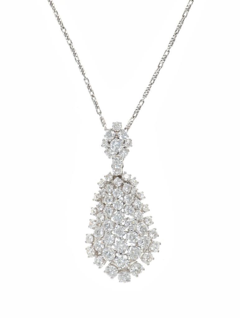 VS2 Diamond Cluster & 14k White Gold Necklace