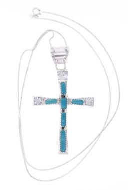 Zuni Cecilia Iule Silver Turquoise Cross Necklace