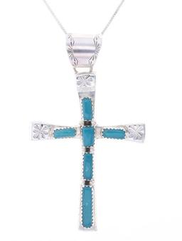 Zuni Cecilia Iule Silver Turquoise Cross Necklace