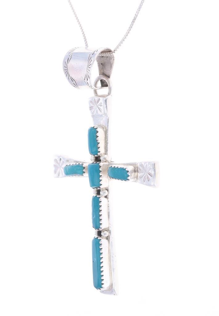 Zuni Cecilia Iule Silver Turquoise Cross Necklace