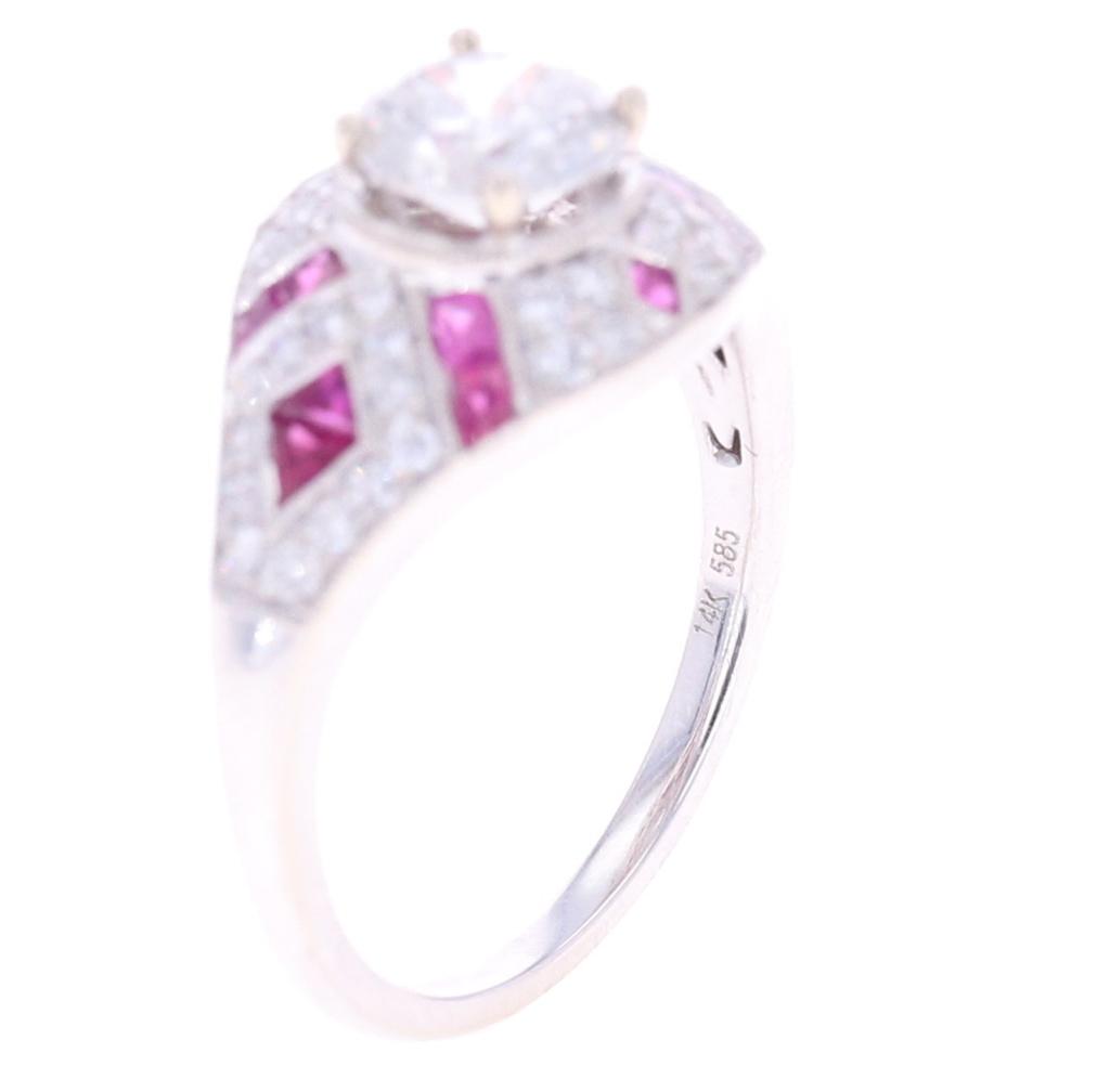 0.63cts Ruby & VS2 Diamond 14k White Gold Ring