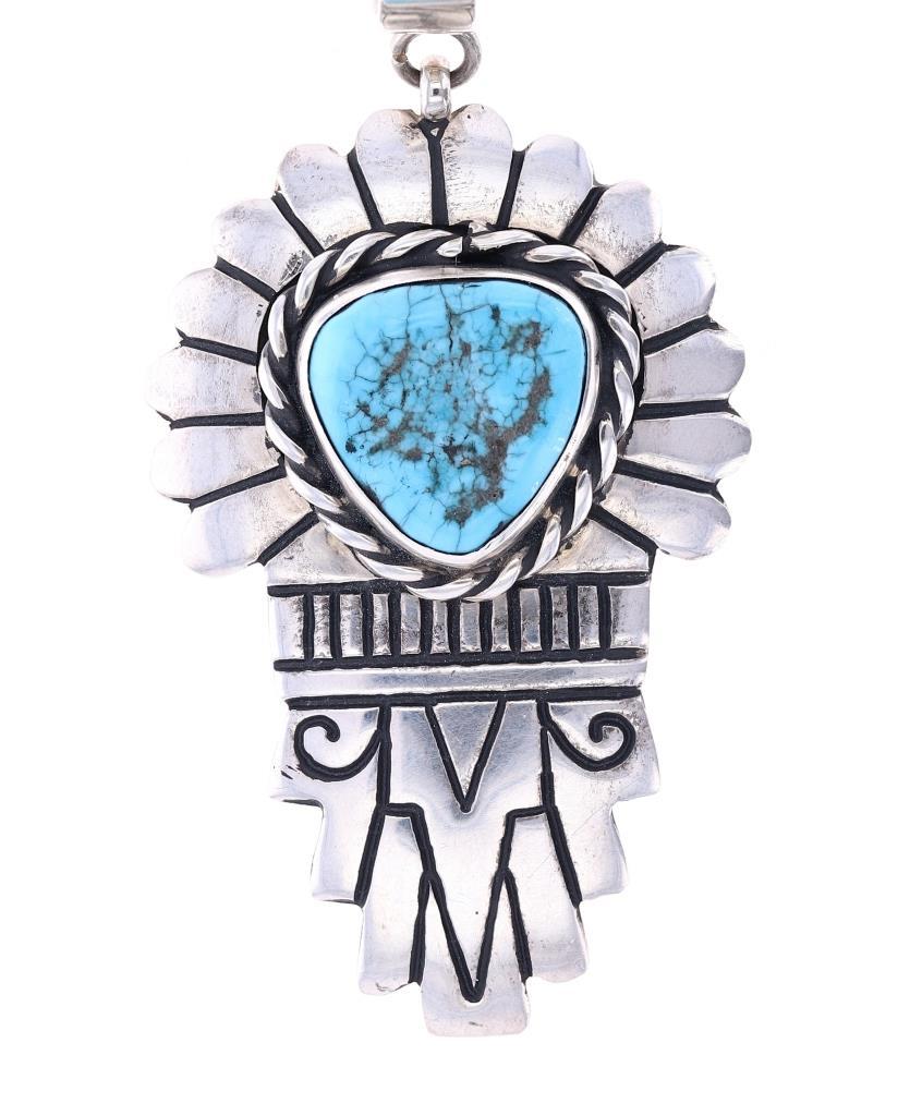 Navajo T&R Singer S. Silver Turquoise Pendant