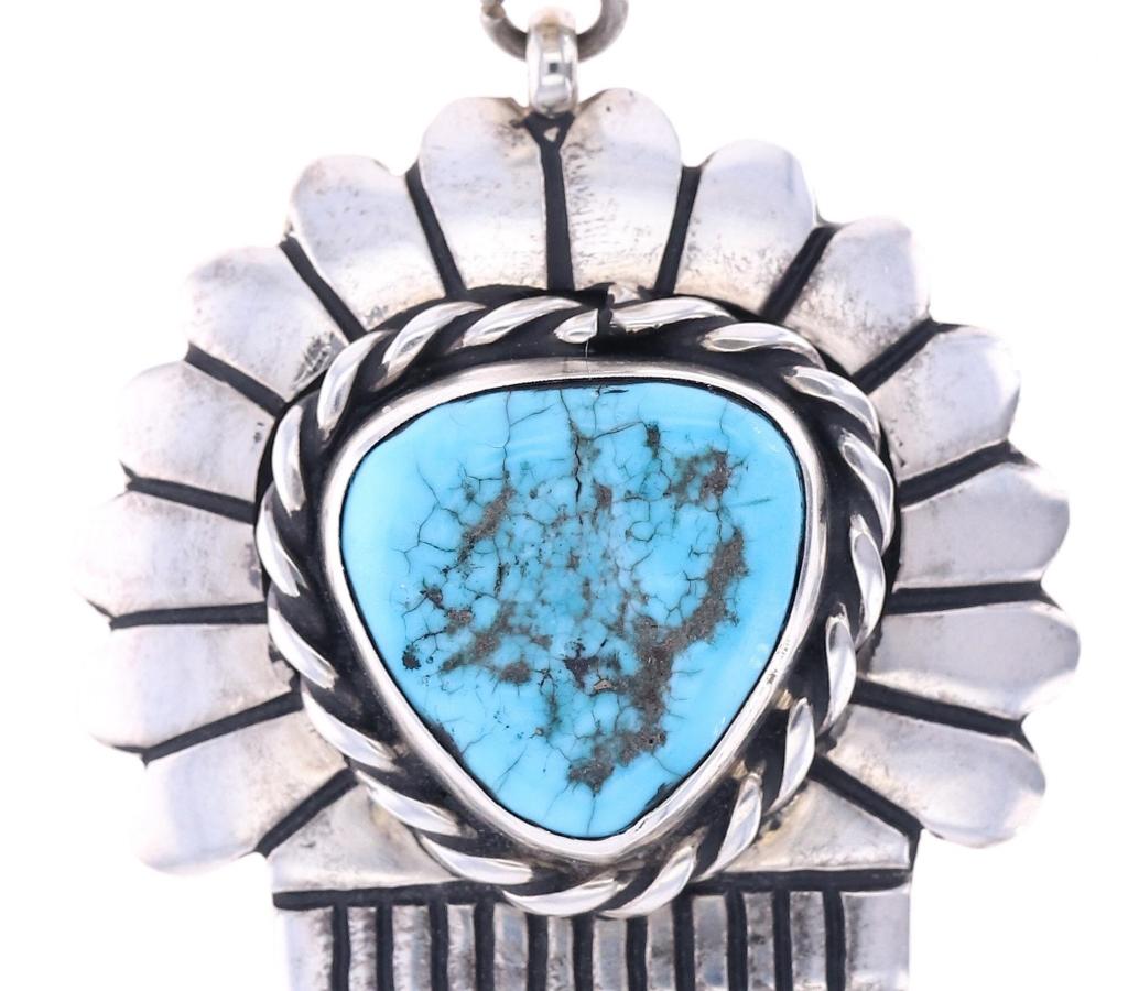 Navajo T&R Singer S. Silver Turquoise Pendant
